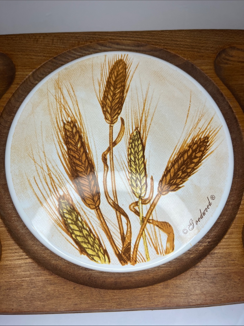 Serving Tray Vintage Goodwood Cheese Board Harvest Wheat Teak Charcuterie MCM